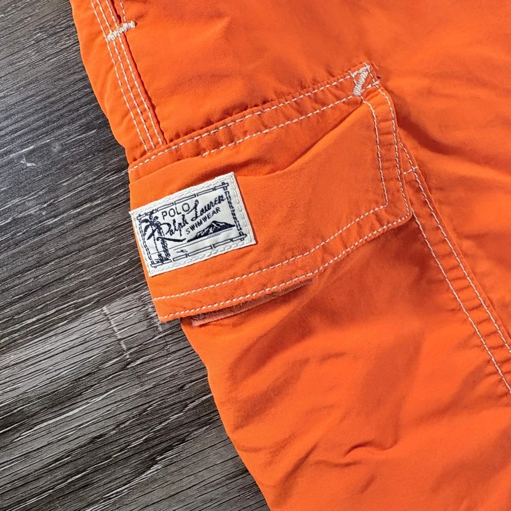 Polo‎ Ralph Lauren Mens Orange Cargo Swim Trunks Board Shorts Medium Drawstring